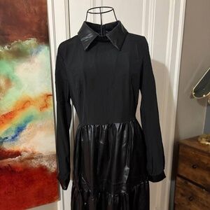 Black Faux Leather & Cotton Blend Gothic Dress – Size S (Never Worn)